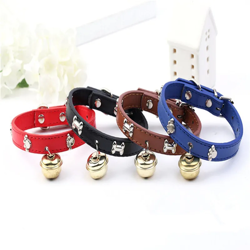 

Bone Leather Durable bell Pet Dog Collar Pet Supplies Accessories Neck Strap Collar For Dog Puppy Pug Collars For Small Dogs