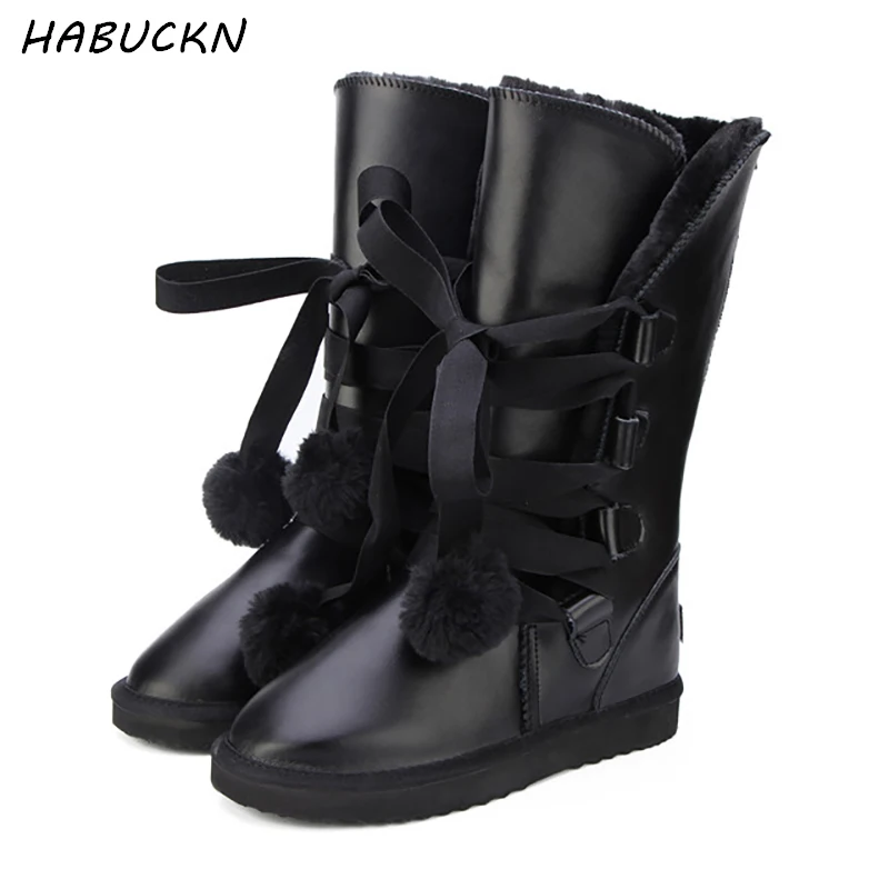 HABUCKN/классические женские зимние сапоги, кожаная зимняя обувь, bota feminina botas mujer zapatos, женские непромокаемые зимние сапоги