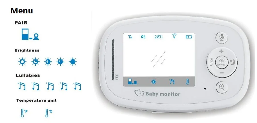 Baba Eletronica Com Камера монитор младенца 2,4 дюймов TFT ЖК-дисплей ИК Ночное видение Интерком 4 колыбельные Температура Senor 2X с переменным фокусным расстоянием