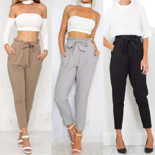 

Spring Autumn Cool FASHION Lady Women's High Waist Casual Drawstring Elastic Plian Drawstring Long Pants Ladies Pencil Trousers