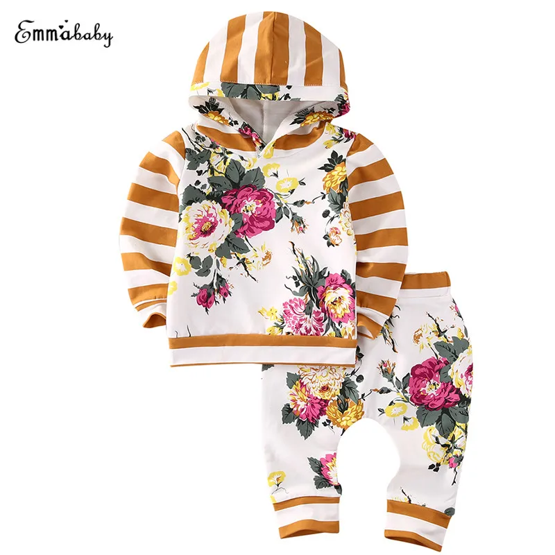 

Floral Newborn Toddler Kids Baby Boy Girl Long Sleeve Hooded Sweatshirt Tops Long Pant Trouser 2PCS Outfits Children Clothes Set