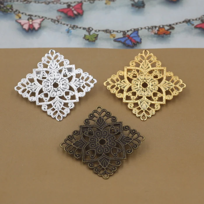 

50pcs 30mm Square Flower Pedal Antique Bronze/Silver/Gold vintage cabochon brooches pin base blank settings diy handmade jewelry