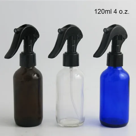 Frascos de Spray de Vidro Essencial de Aromaterapia com Pulverizador do Disparador oz para a Limpeza de Óleo Grande Recarregáveis Preto Top 4 6×120 ml
