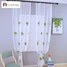 Летние тюлевые шторы белая Современная прозрачная панель для гостиной оконные обработки короткий занавес для детской спальни зеленые вышитые ткани