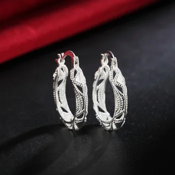 

Wholesale lady silver hoop women wedding Earring Jewelry wedding party charms retro Cute Fashion Christmas gift nice JSHLE039
