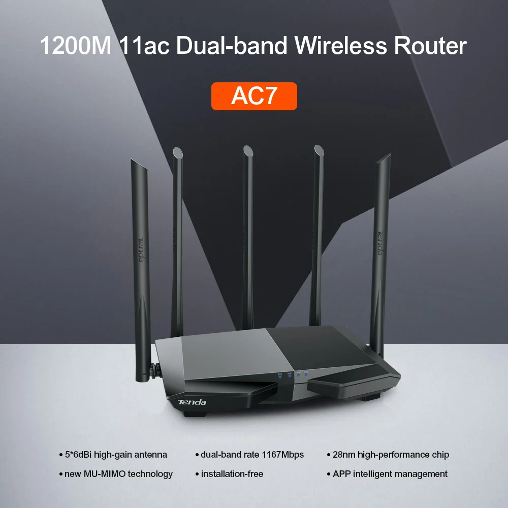 Tenda AC7 Беспроводные Wi-Fi роутеры 11AC 2,4 ГГц/5,0 ГГц Wi-Fi ретранслятор 1* WAN+ 3* LAN порты 5* 6dbi антенны с высоким коэффициентом усиления умное управление приложением