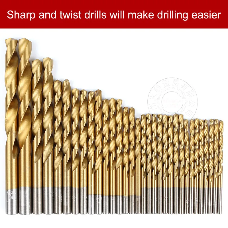 99 шт. HSS Титан покрытием твист Бурильные долото Комплект 1.5-10 мм Twist Bits комплект Титан азотированных сверла