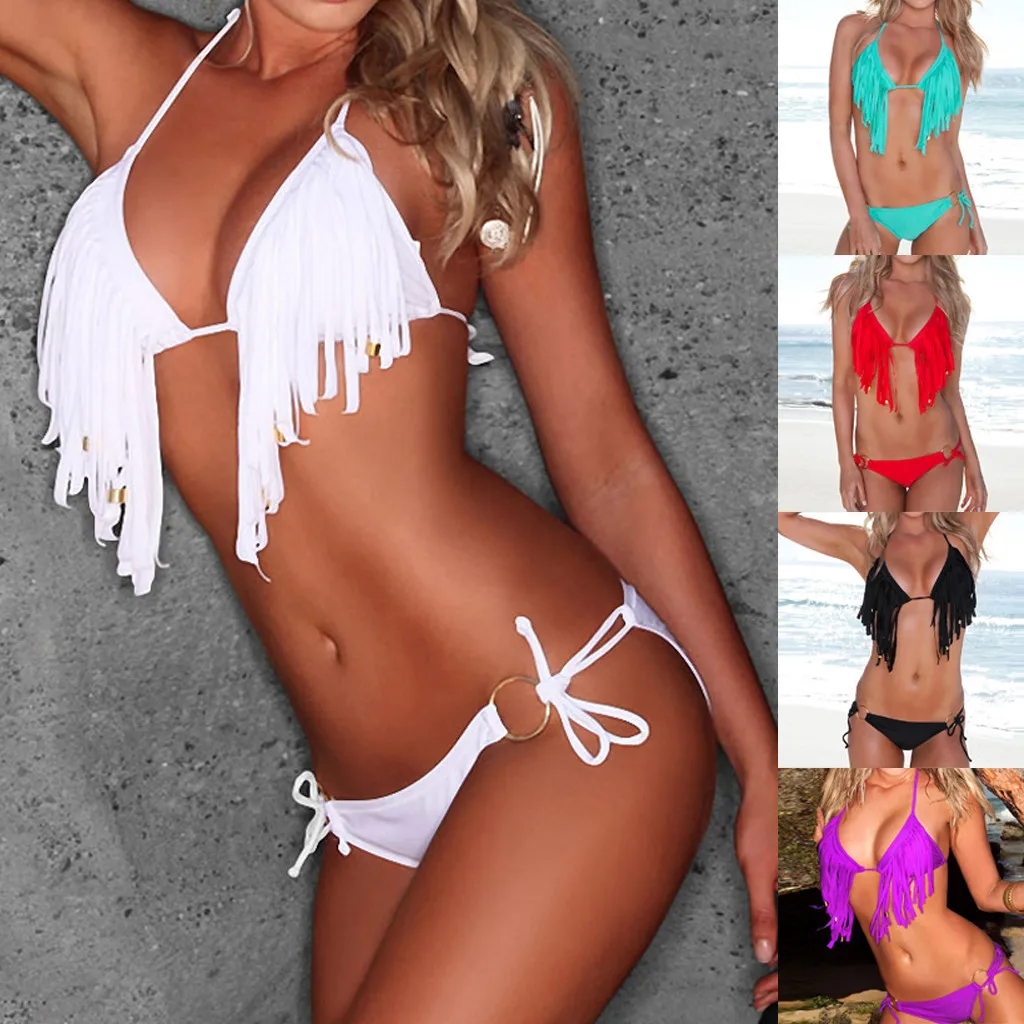 

MUQGEW Women Solid Bandeau Halter Bandage Bikini Set Push-Up Brazilian Swimwear Beachwear Bathing Swimsuit Bikini 2019 Mujer