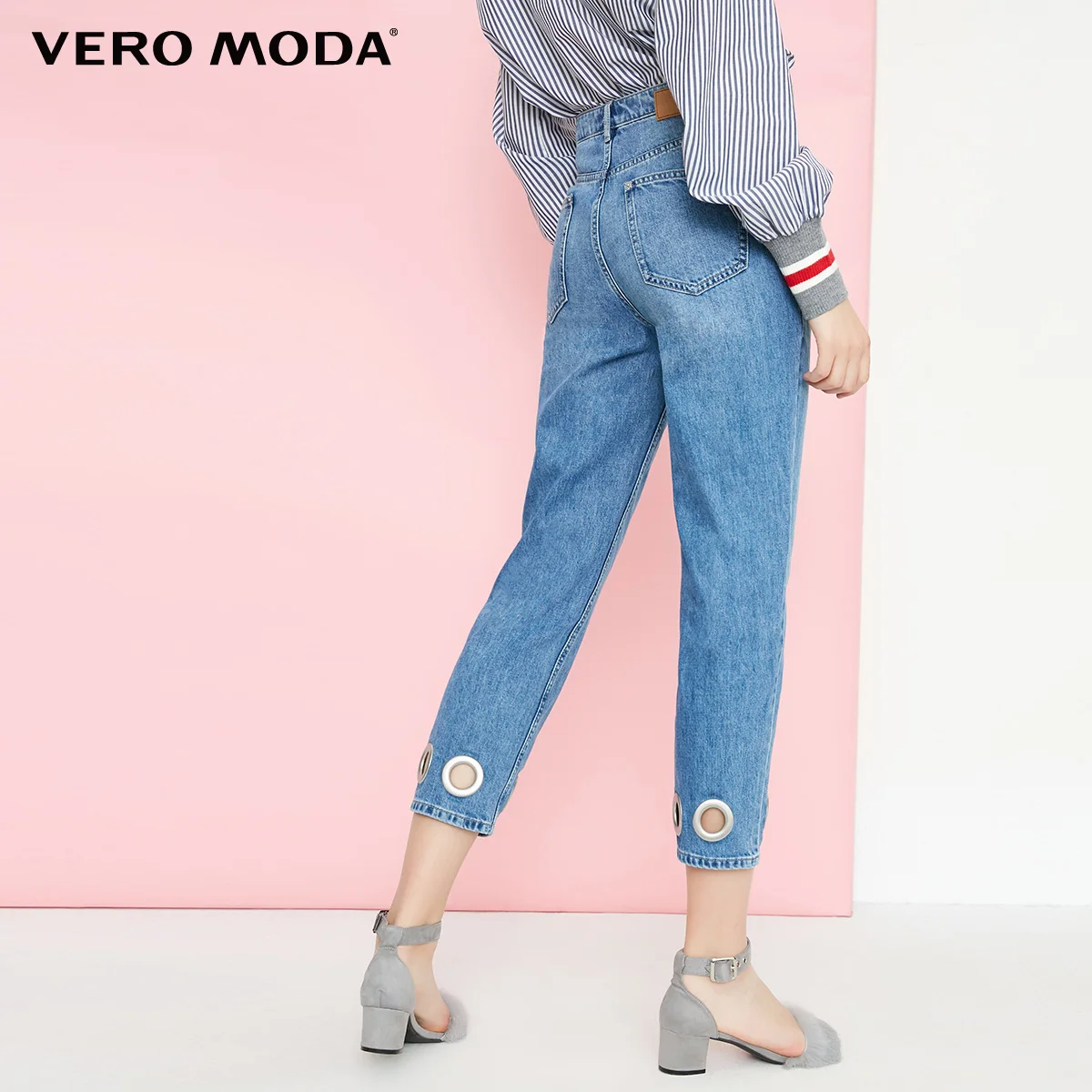 Vero Moda новые женские декоративные кольца с высокой талией Прямые укороченные джинсы | 318349551
