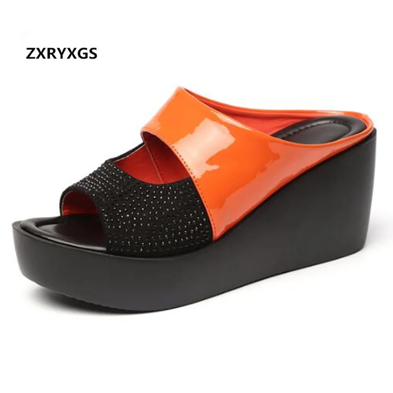 ZXRYAGS/Модные женские сандалии-шлепанцы; Новинка года; цветные летние босоножки из натуральной кожи; обувь на платформе; женские босоножки на танкетке