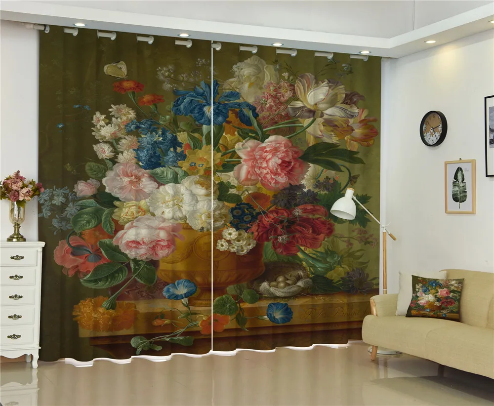 

3D Window Curtains Oil Paint Print Customized Blackout for Living Room Bedroom Hotel Office Drapes Cortinas Rideaux pillowcase