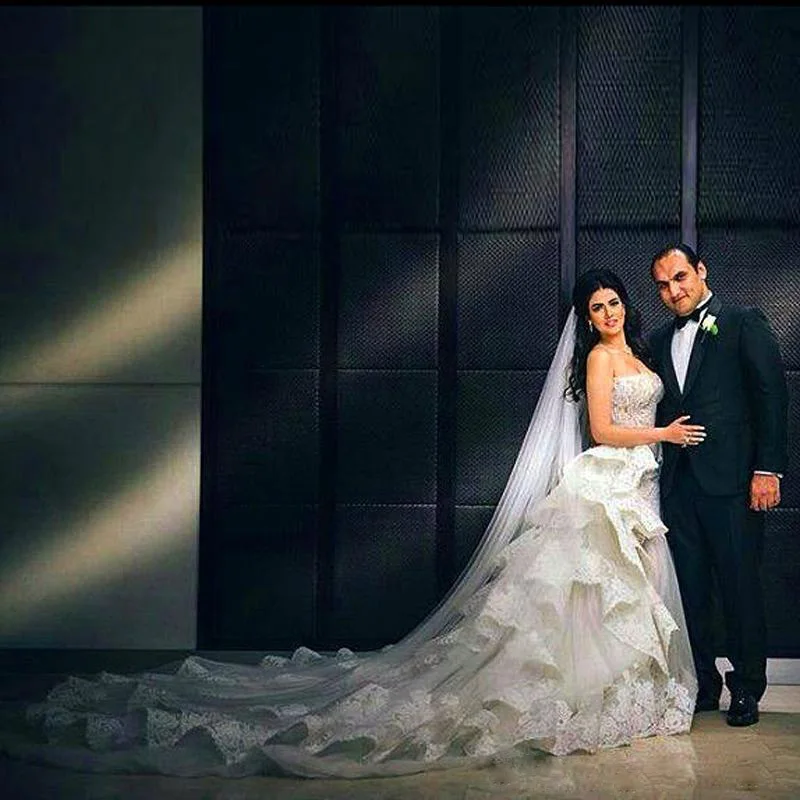 

Maison Yeya Tiered Lace Wedding Dresses Applique Cathedral/Royal Train Luxury Bridal Gowns Wedding Dress Middle East Ruffle