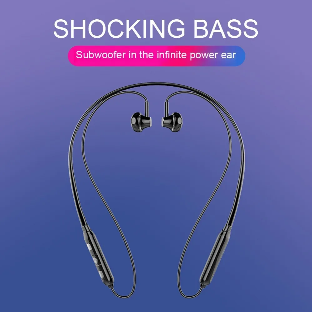 

Neck-mounted Sports Wireless Bluetooth Headset Binaural Stereo Earbud Magnetic Suspended Earphpones Support TF card With Mic