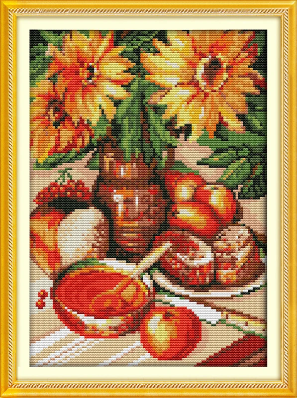 

Afternoon tea time (2) cross stitch kits DMC 14ct white 11ct print on canvas embroidery set sewing hand made crafts home decor