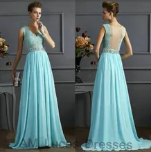 Luxus Himmelblau Abendkleider Chiffon Illusion Zurück 2016 Vestido De Festa Prinzessin Stil Formale Abendkleider Prom Kleider