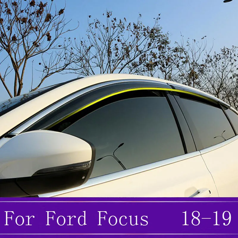 

4Pcs/Set ABS Chrome Window Visor Vent Shades Sun Rain Deflector Guard Car Accessories Fit For Ford Focus 2018 2019