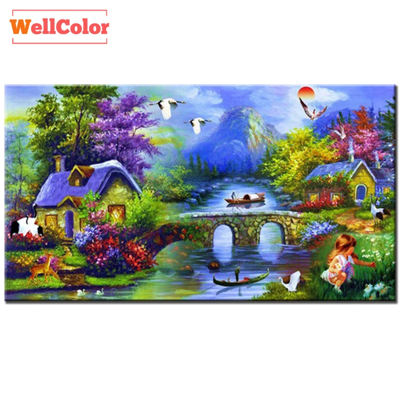 

RUBOS wonderland houses diamond embroidery DIY 5D Full crystal diamond mosaic landscape 3d mazayka painting bead hobbies set