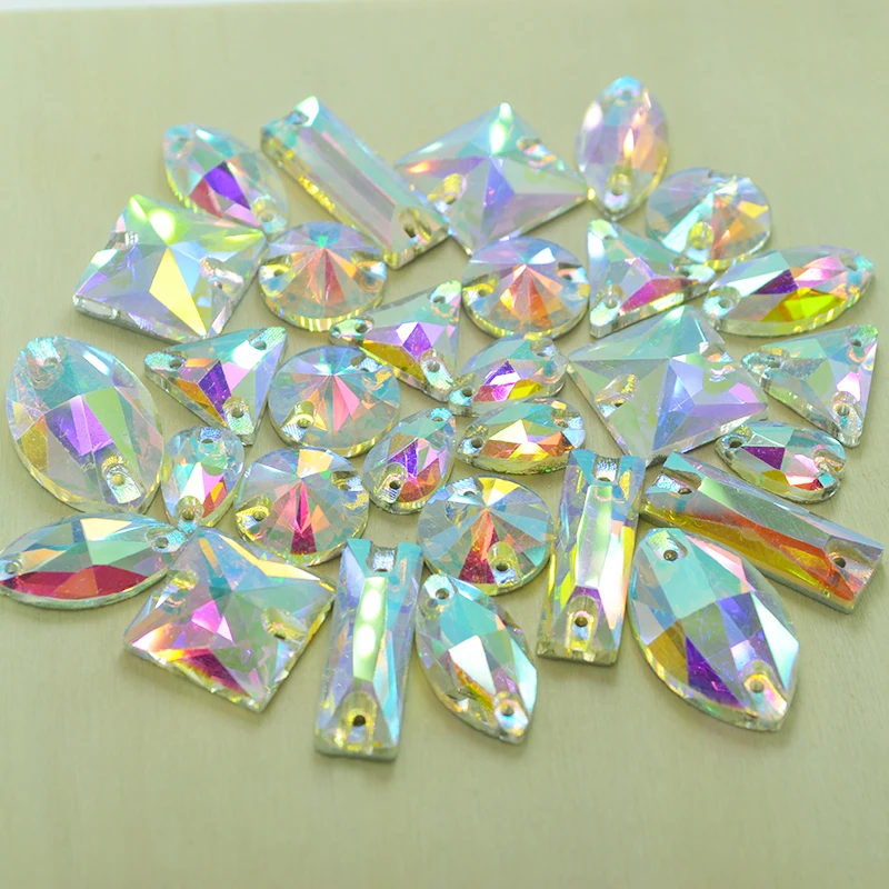 

Non hotfix Sew on Crystal Strass Rhinestone Crystals 20pcs/lot Mix Sizes Clear Rhinestones Gems