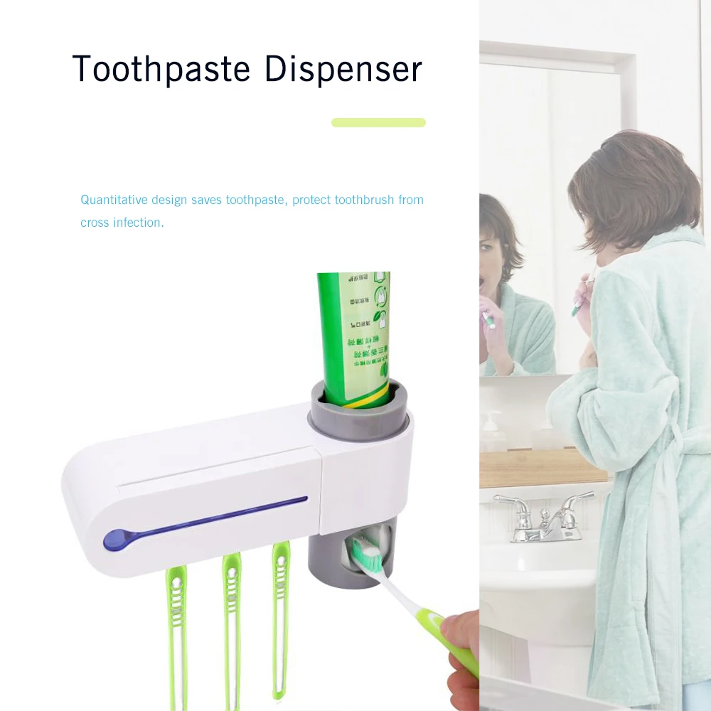 Новая американская вилка 2 в 1 Антибактериальная УФ легкая зубная щетка держатель стерилизатор Автоматическая зубная паста Диспенсер Очиститель Домашний набор для ванной комнаты