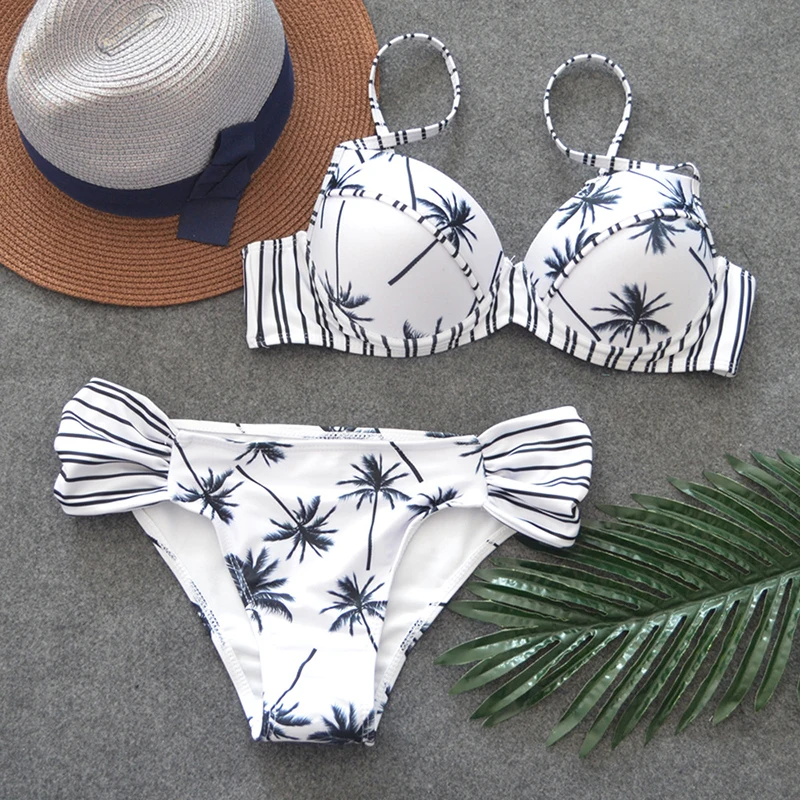 

sexy summer bathing suits tree printing swimsuits Gather bikini sets Split women swimwear