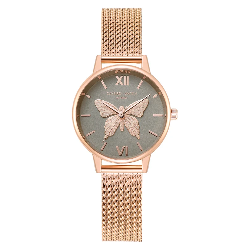Женские часы люксовый бренд элегантные женские кварцевые часы креативная Мода маленькая бабочка наручные часы из нержавеющей стали водонепроницаемые часы - Цвет: Green