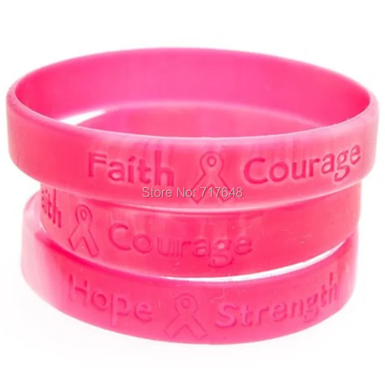 300pcs Hope Faith Courage Strength wristband silicone bracelets free