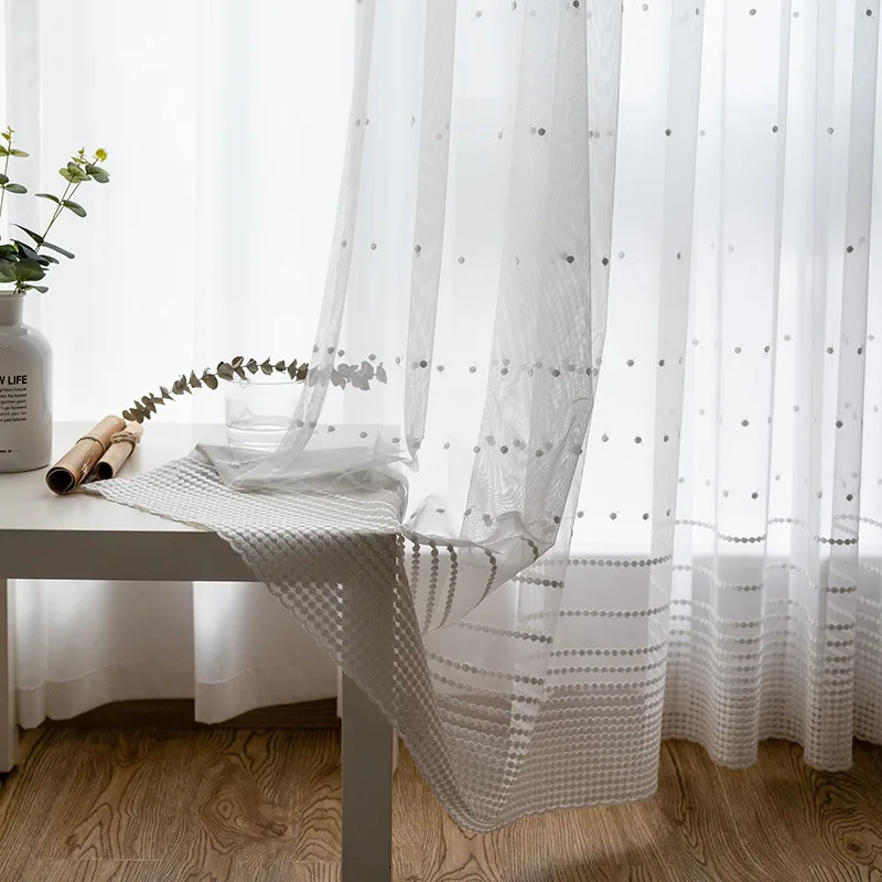 

Modern White Dot Embroidered Window Screen For Living Room Bedroom Tulle Curtains For Kitchen Balcony Door Sheer Voile M092#4
