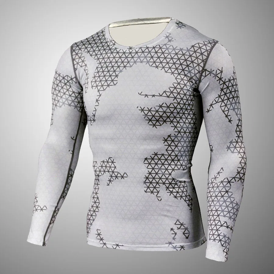 Зимняя теплая рубашка мужская компрессионная камуфляжная флисовая кальсоны термобелье Мужская одежда для фитнеса MMA Rashgard мужской - Цвет: T-Shirt