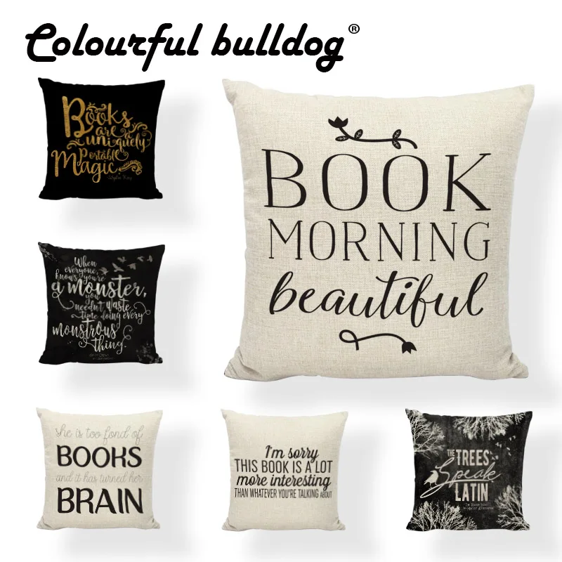 

Black and Beige Cushion Cover Reading Book Inspirational Study Brain Gaming Chair Home Living Room Decorate 17*17In Pillow Case
