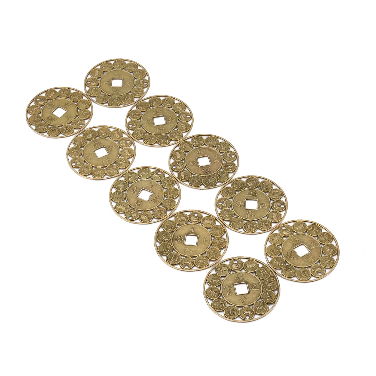 10Pcs 4.5cm Alloy Chinese Zodiac Feng Shui Coins Lucky Coin Prosperity Amulet Protection