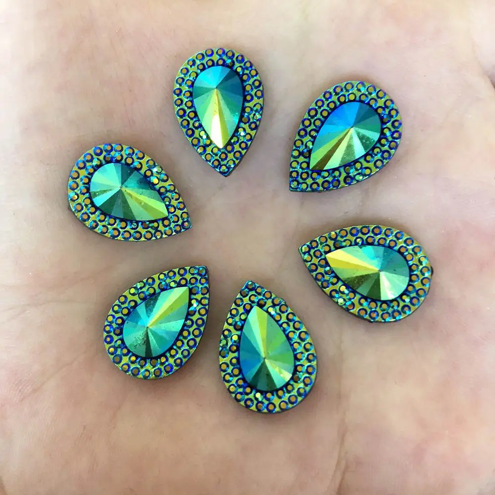 

AB Resin Teardrop Gem Flatback Rhinestone Scrapbook Wedding DIY Ornaments Applique 40pcs 13*18mm F496