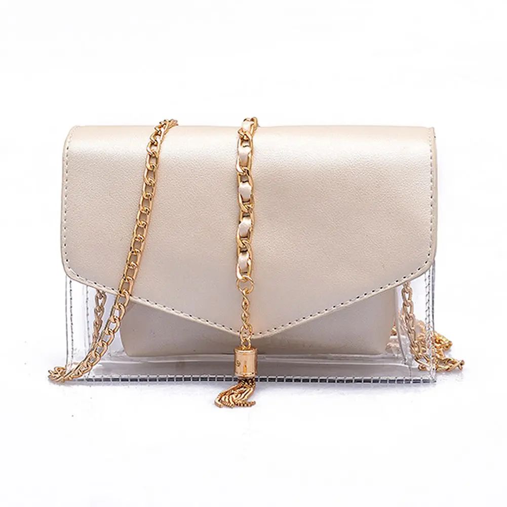 

LJL Fashion Tassel Chic Chain Bags Womens Shoulder Bag Plastic Jelly Transparent Composite Bag Handbags Crossbody Bags
