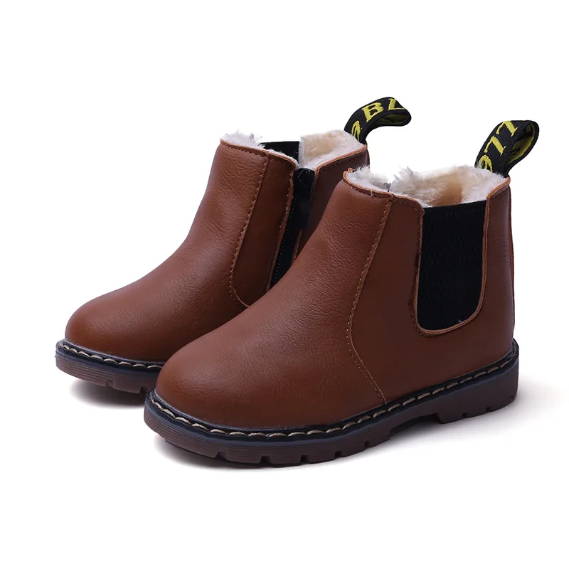 Популярная детская кожаная обувь; бархатные теплые зимние детские модные ботинки; обувь в стиле ретро для мальчиков; повседневные Винтажные ботинки martin на молнии для девочек