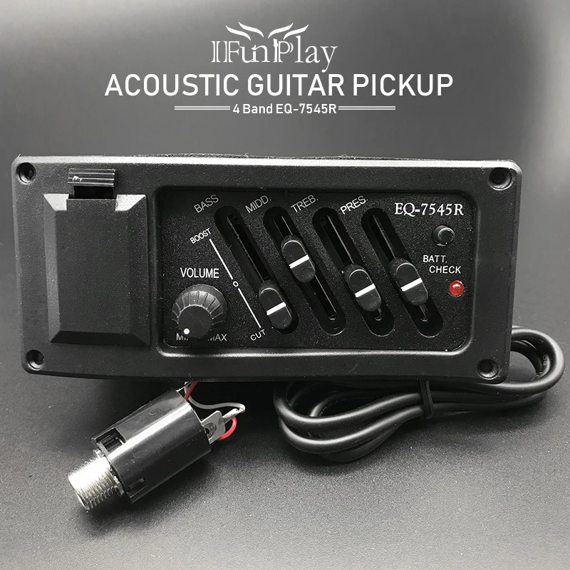 

Professional 4 Band Acoustic Guitar Preamp Amplifier EQ 7545R Pickup 6.5MM Output Acoustic Guitar Acceseories Drop Shipping