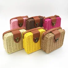 Straw Bag Hand-woven Candy Color Women Square Woven Bag Ladies Shoulder Bag Bohemia Beach Bag Crossbody Bags Travel Handbag Tote