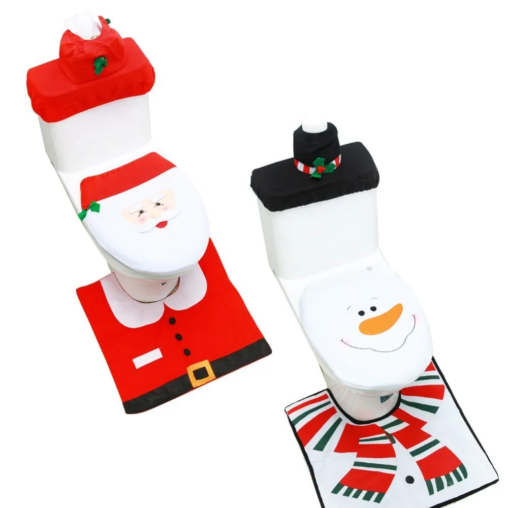 1 Set Christmas Decorations Toilet Foot Pad Seat Cover Cap Happy Santa Toilet Seat Cover and Rug Bathroom Accessory Santa Claus