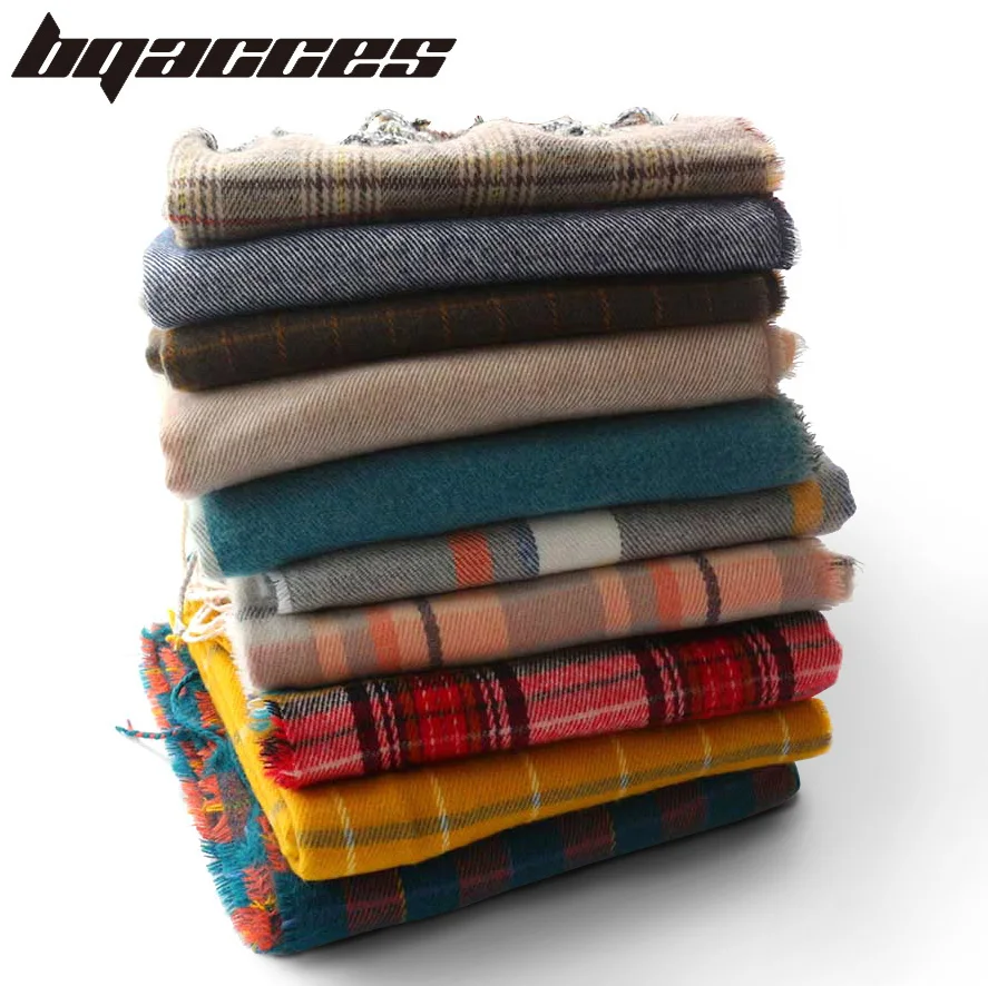 

[BQACCES] 2018 Winter Thick Warm Cashmere Like Scarves Women Tartan Plaid Check Fringed Acrylic Scarf Shawl Wrap New Fashion