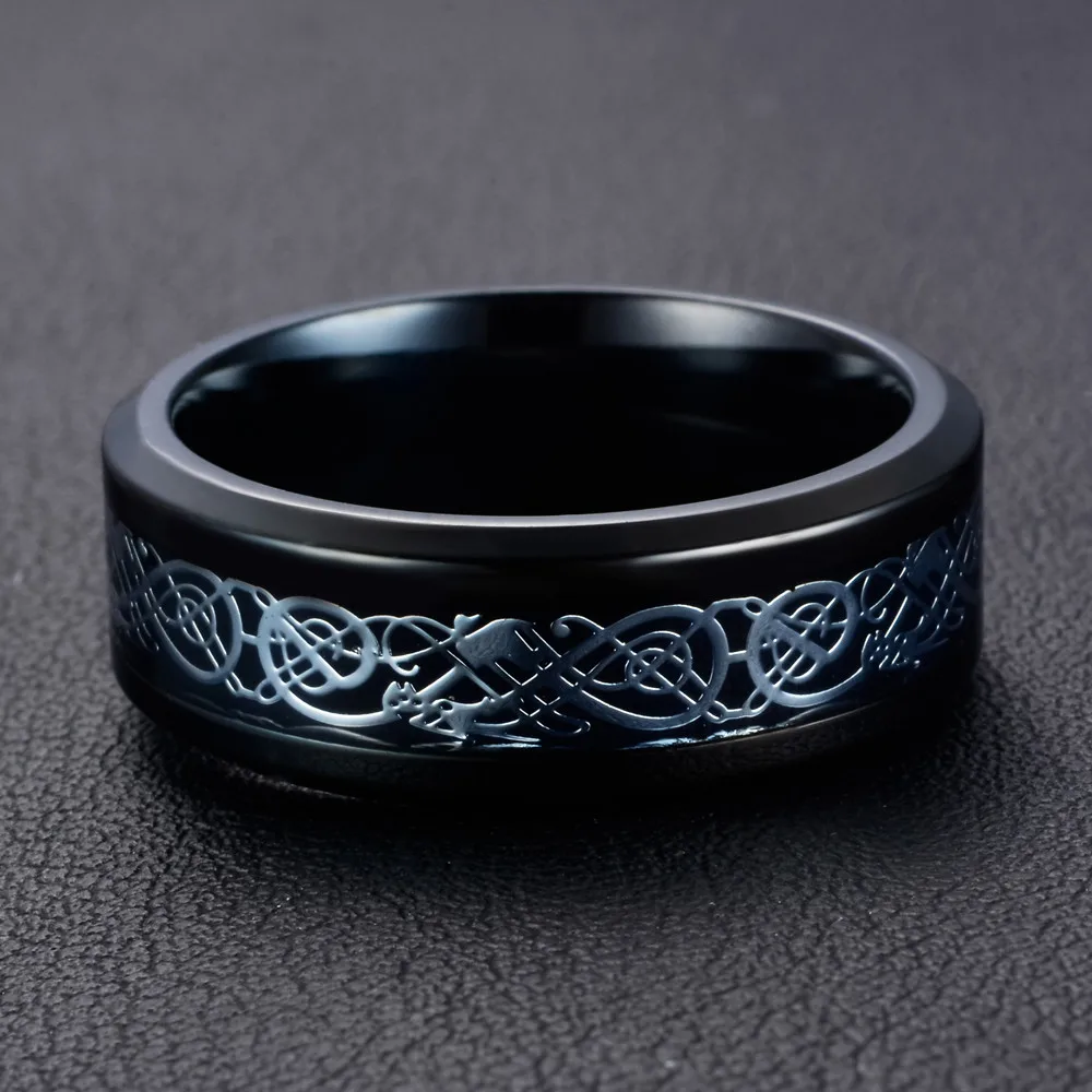 Черный кольцо из нержавеющей стали 316L обручальное кольцо синий углеродного волокна des Nibelungen Дракон Кольца для мужчин