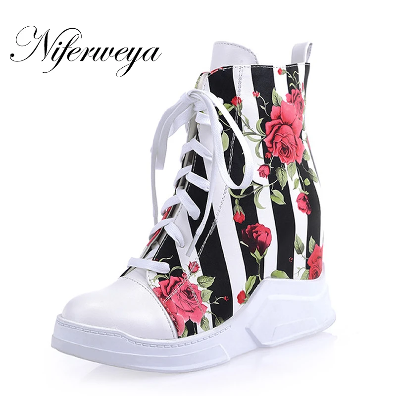 

2018 New women winter shoes fashion big size 34-43 Round Toe Platform high heels Height Increasing Lace-Up Ankle boots YZ-321-1