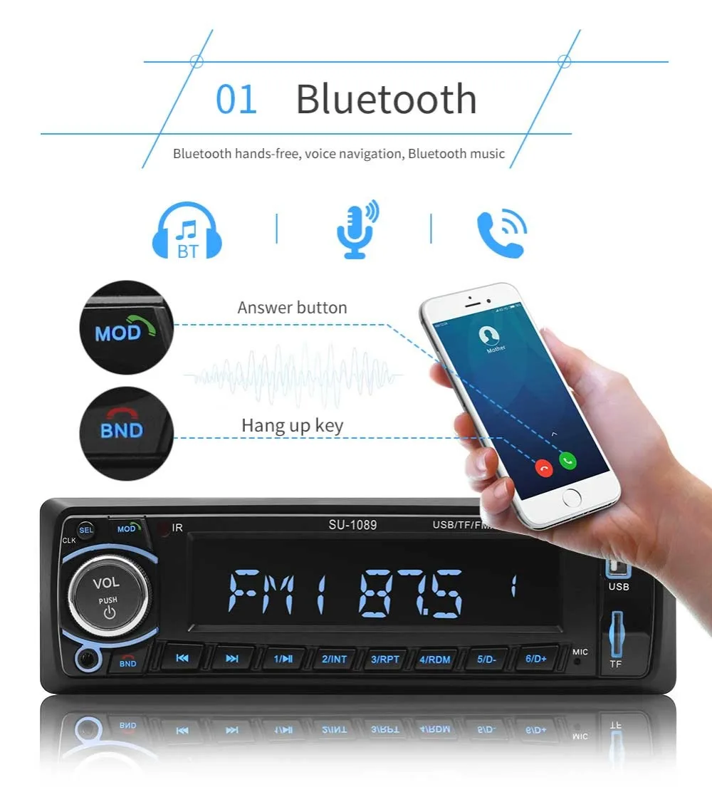 Автомагнитола 1 Din MP3 плеер Стерео Авторадио мультимедийный плеер Bluetooth FM пульт дистанционного управления Handsfree звонки USB SD cardIn-Dash