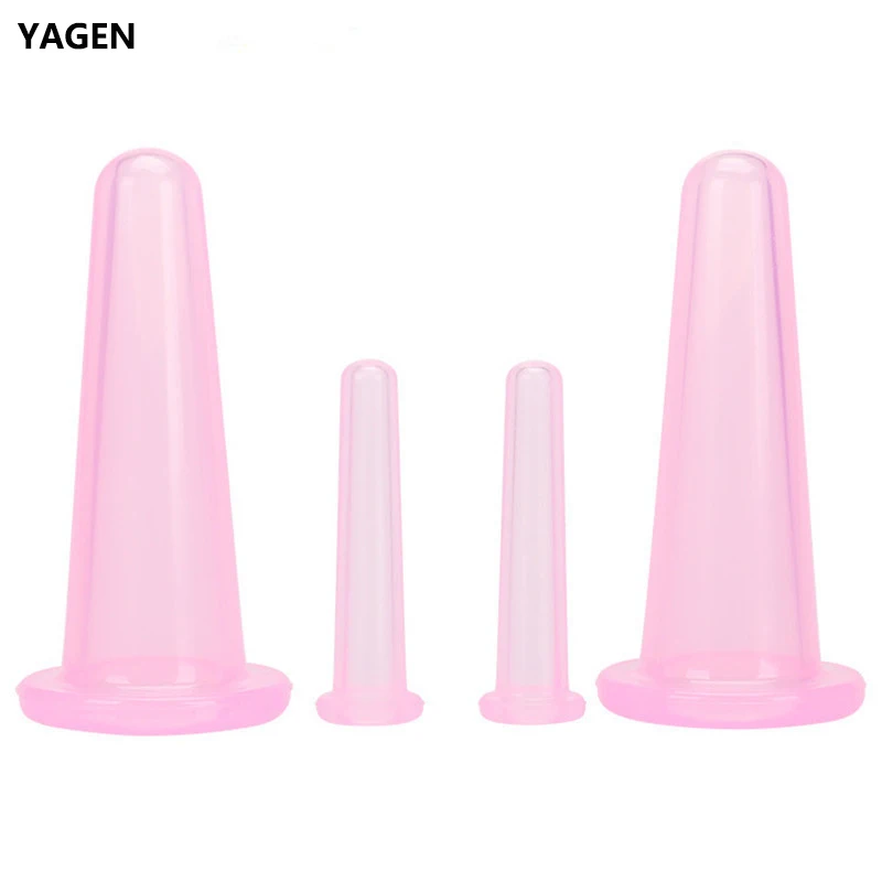 

4Pcs Silicone Cupping Cups Family Body face Massage Helper Anti Cellulite Vacuum cans Health Care Massage for Face Neck Set