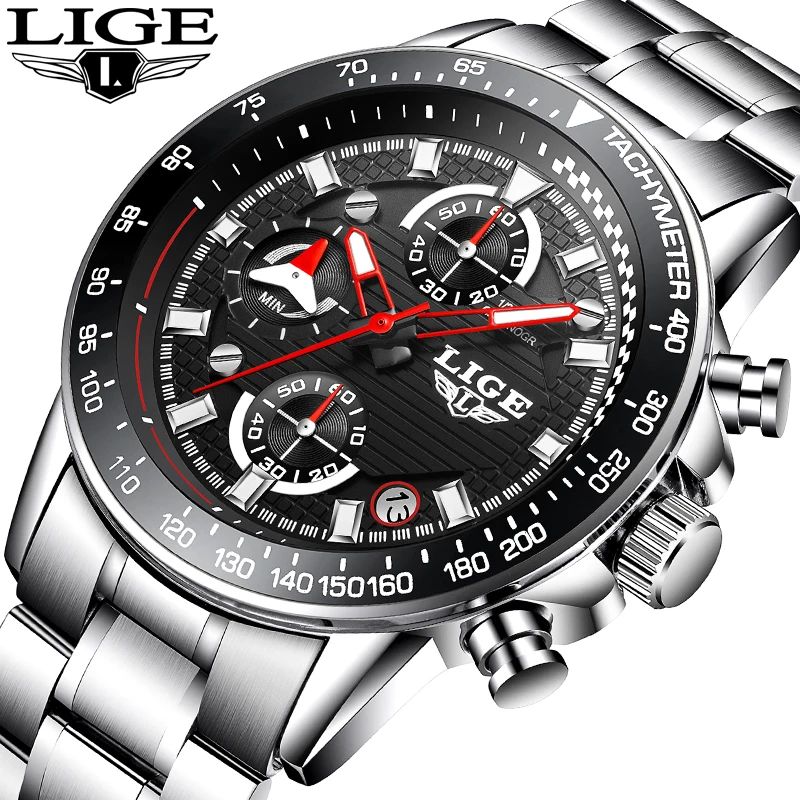 Vente Marque de luxe de LIGE Hommes en acier Plein Quartz Montres Hommes Militaire Imperméable À L eau montre Bracelet Homme Mode casual Horloge relogio masculino