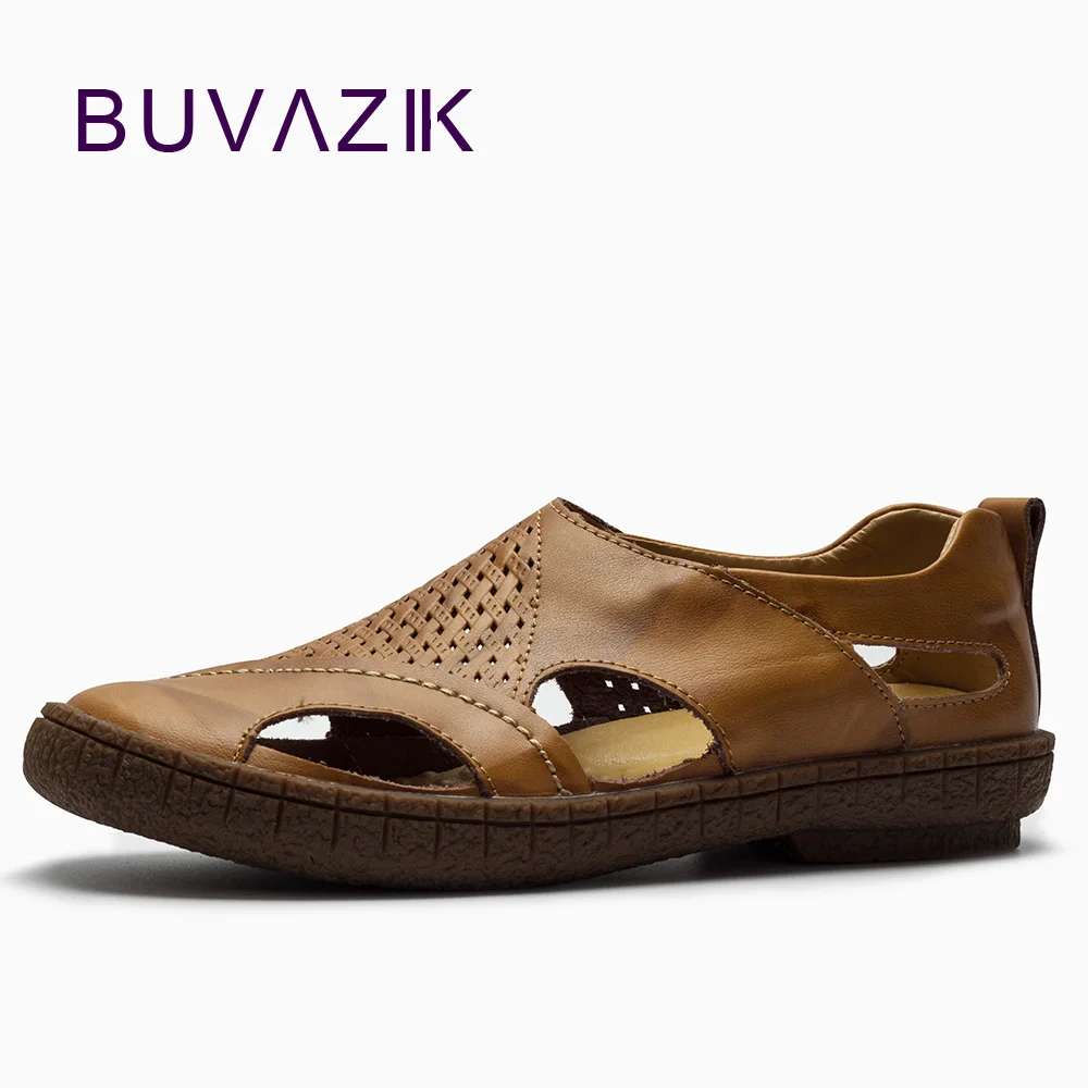 

BUVAZIK brand 2018 summer men's leather sandals very soft and comfortable beach casual sandals slip-on retro fisherman shoes