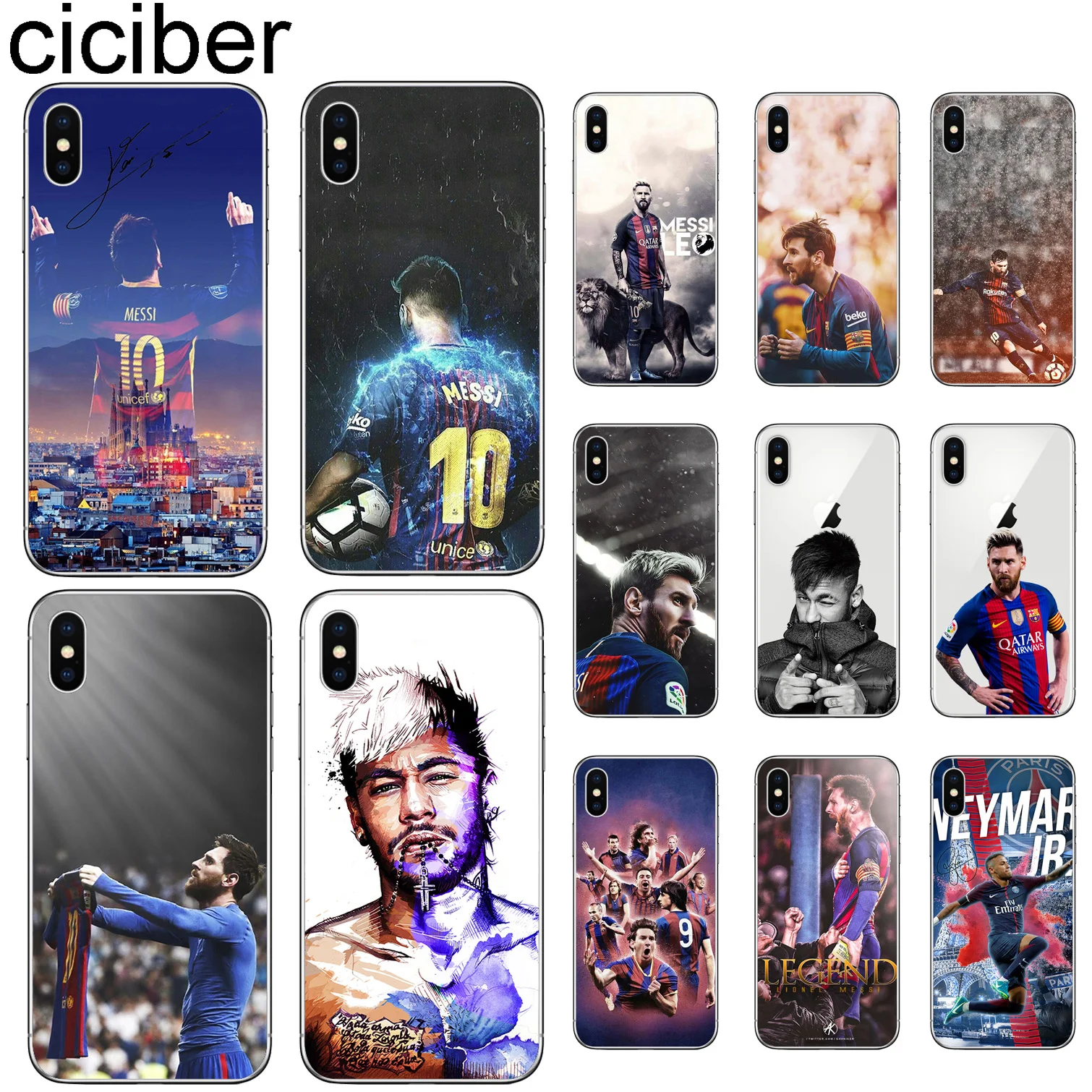 

ciciber For Iphone 7 8 6 6S Plus 5S SE X XR XS MAX Clear Soft silicone TPU Cover Football Messi Neymar Phone Cases Coque Fundas