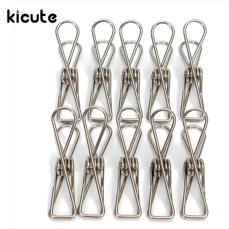Kicute 10pcs Unique Stainless Steel Metal Spring Clips Clothes Hanging