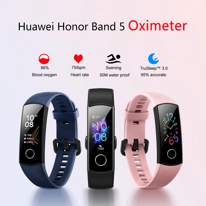 Huawei Honor Band 5 оксиметр фитнес-трекер умный Браслет Сенсорный экран монитор сердечного ритма во время сна Глобальный язык для мужчин и женщин