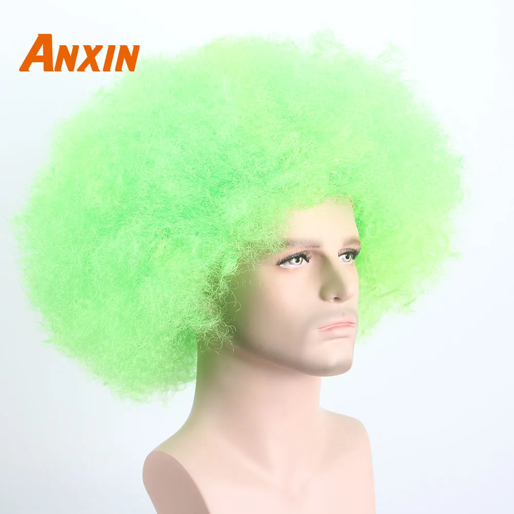 Афро розовый парик колпачок большой Топ футбольные болельщики Косплей парики для взрослых унисекс кудрявый Хэллоуин синтетические волосы для черных женщин мужчин Anxin - Цвет: Зеленый