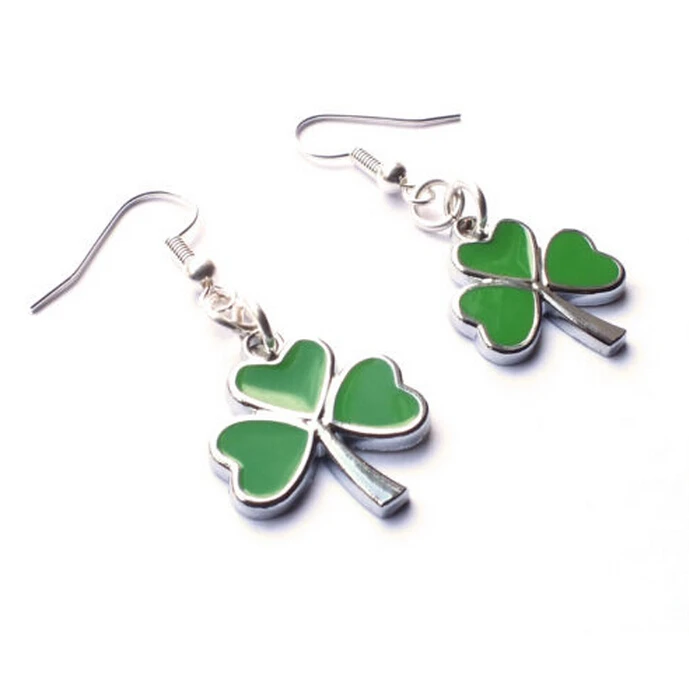 

2015 20Pair Hot Vintage Green Enamel Irish Shamrock Charm Pendant Kitsch Punk Drape Earring Fashion Jewelry For Women DIY CA861