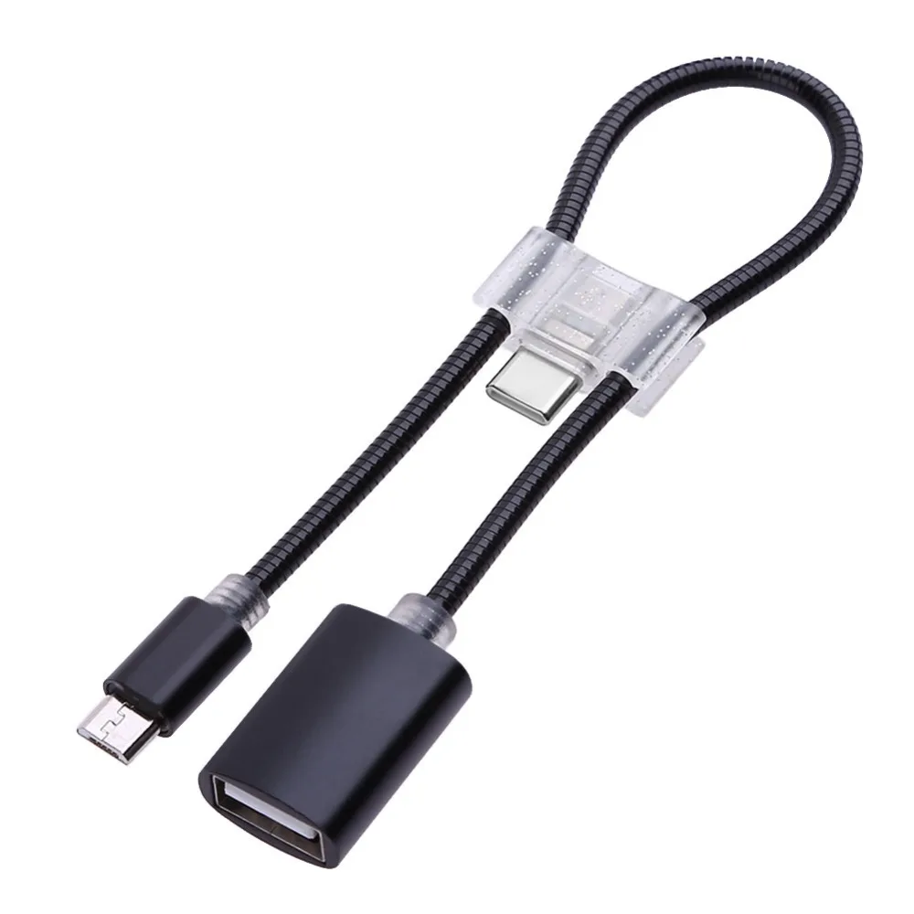 

Aluminium Alloy Soft Tube 2 in 1 Micro USB+Type-C OTG Adapter Converter Cable Wire Cord for Android Phone USB Flash Disk