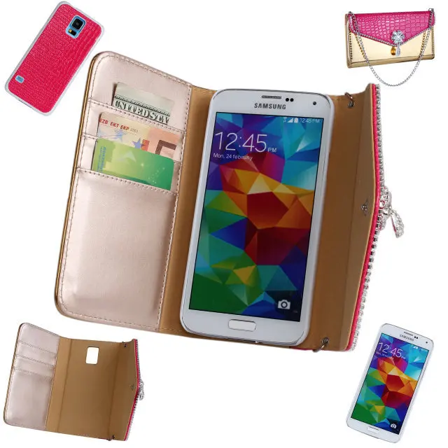 Cases for Samsung Galaxy S5 i9600 High Quality Shell+Cover Rhinestone Flower Wallet Bag |